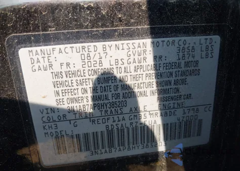 2017 Nissan Sentra Sr z USA, uszkodzony, nr VIN 3N1AB7AP8HY385203